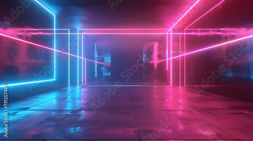 Futuristic empty neon background. High tech lines, studio product, future cyberspace concept. 3D illustration