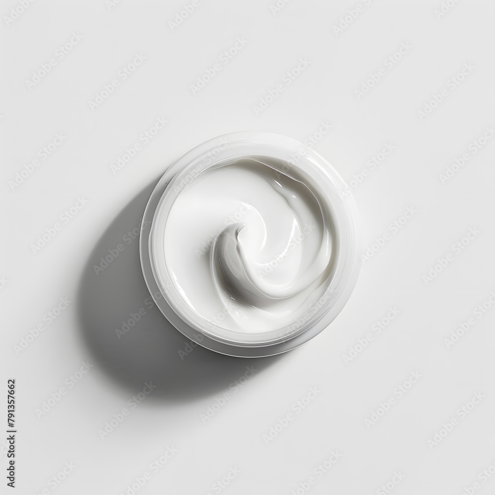 Open cosmetic jar with moisturizing face cream top view isolated on white background mockup Open cosmetic jar with moisturizing face cream top view isolated on white background mockup
