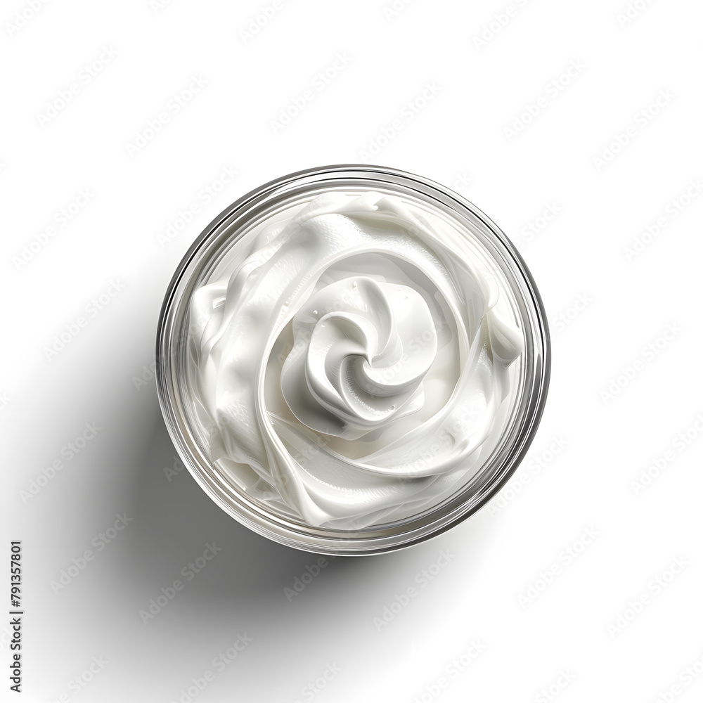 Open cosmetic jar with moisturizing face cream top view isolated on white background mockup Open cosmetic jar with moisturizing face cream top view isolated on white background mockup
