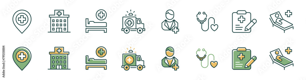 collection of hospital health icon vector set medical life patient care treatment signs illustration collection of hospital health icon vector set medical life patient care treatment signs illustration