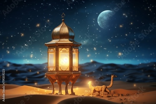 Eid mubarak and ramadan kareem greetings with islamic lantern and mosque. Eid al fitr background