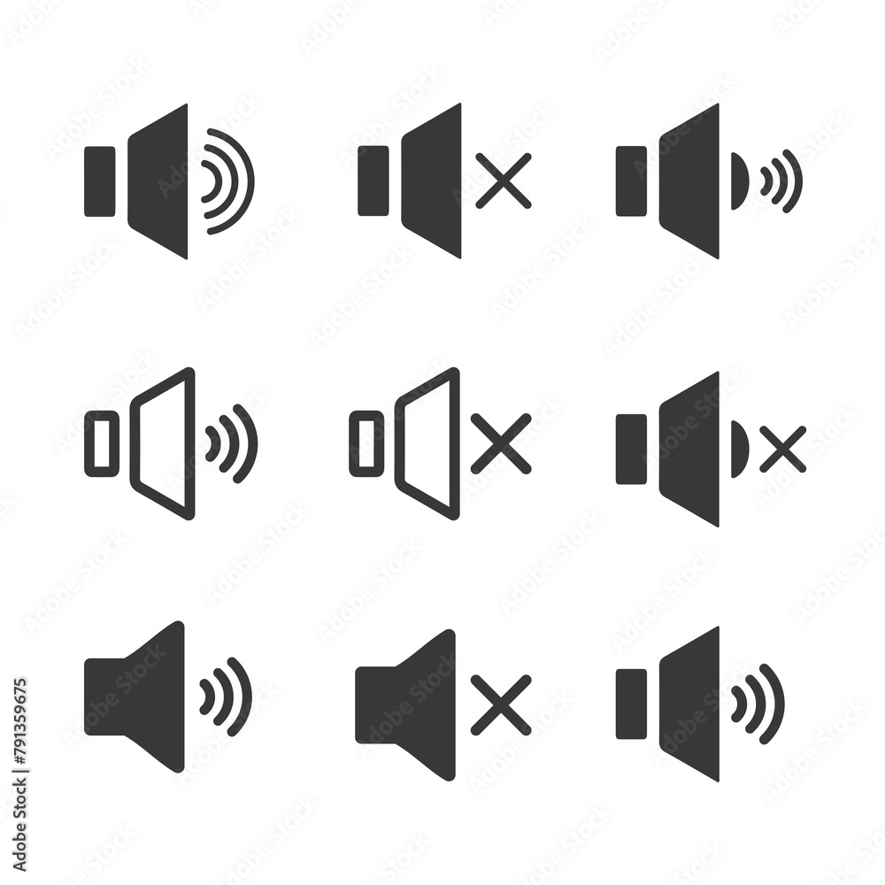 Speaker icons. Flat illustration. White background. Speaker icons. Flat illustration. White background.