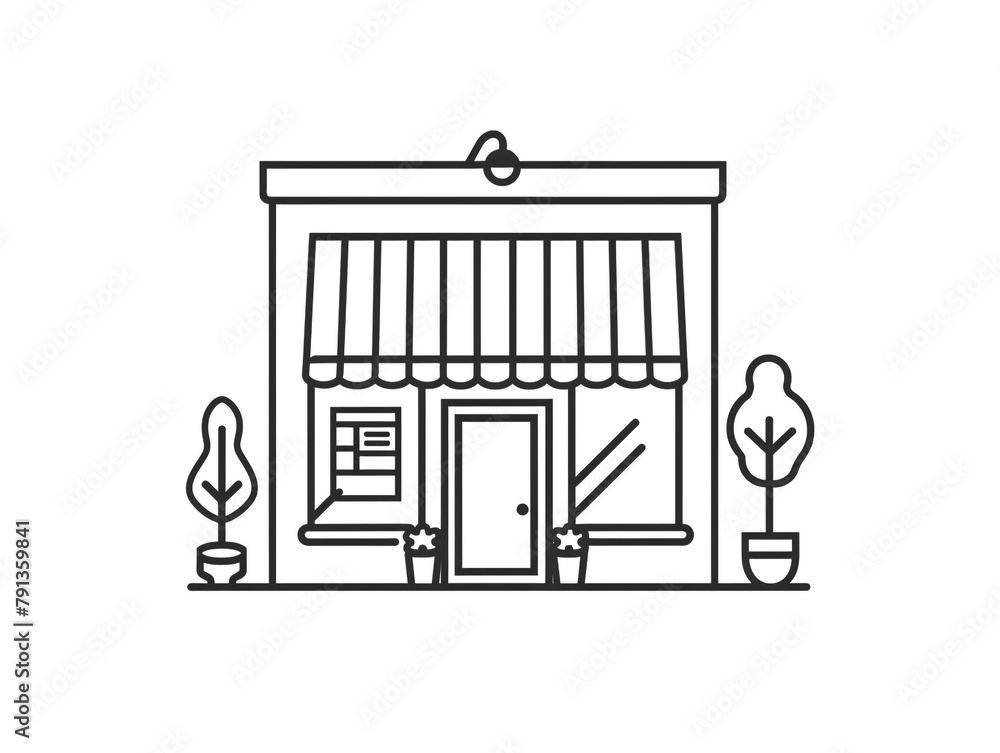 Outline icon of small storefront facade. Black line on white background.  