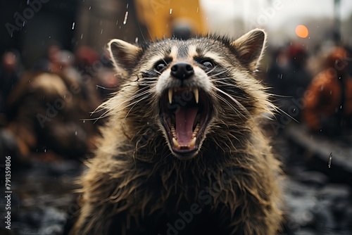 Portrait of a rabid raccoon. photo