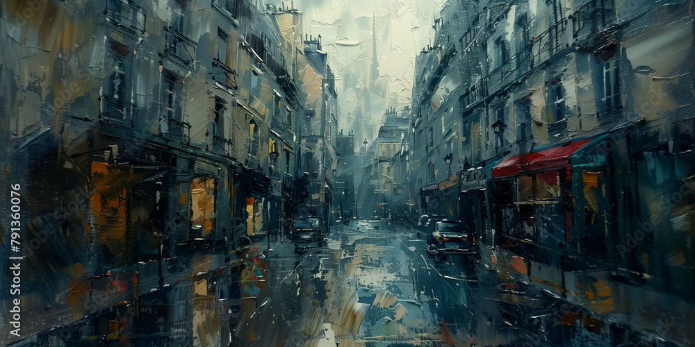 Charme pluvieux d'une rue parisienne des années 70
