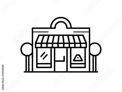 Outline icon of small storefront facade. Black line on white background.  