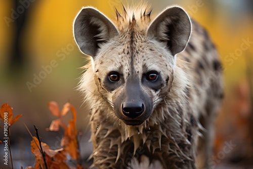Portrait of a hyena, an evil predator of the savannah. photo
