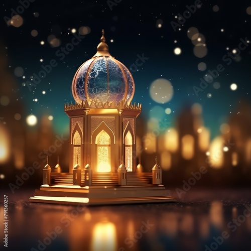 Eid mubarak and ramadan kareem greetings with islamic lantern and mosque. Eid al fitr background