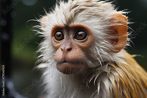 Little white and wet monkey close up.
