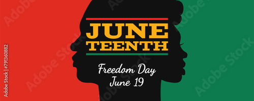 Juneteenth Freedom day June 19 african american independence day   man and woman profile sillhouettes vector illustration banner design © tarikdiz