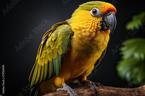 A macaw in the wild sits on a tree branch