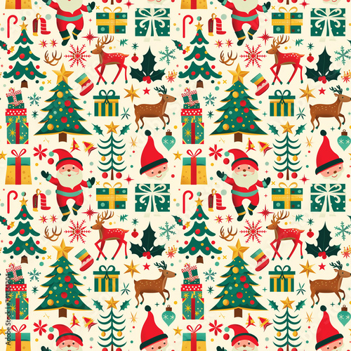 Festive Christmas elements in a cheerful holiday pattern