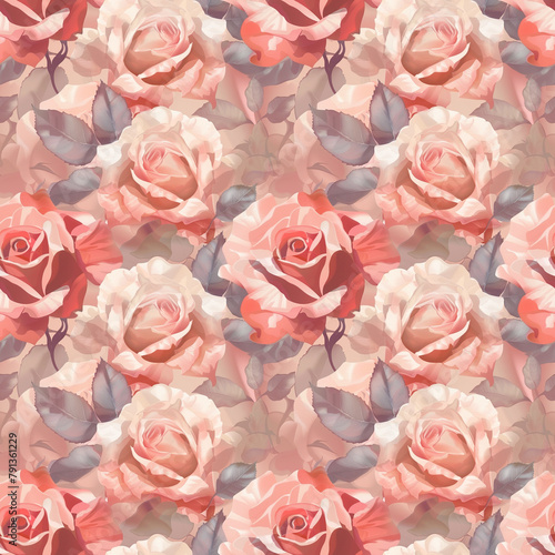 Soft pink roses in a romantic seamless floral pattern