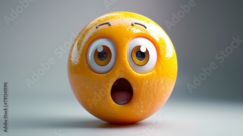 A 3D cute single emoji sticker of a surprised face, placed on a solid gray background, capturing its astonished expression and friendly features in high-definition realism.