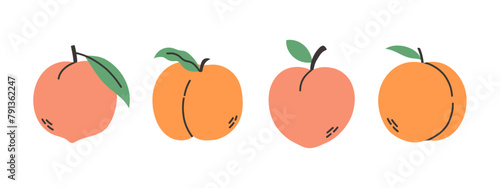 Set of abstract vector peach. Simple peach. Tropical fruit collection design for interior  poster  banner. 