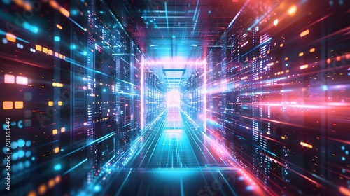 Wallpaper Mural Abstract door in tunnel with digital data center light signals. Future computer technology concept of cyber gate in cyberspace or metaverse. Fantasy cyber door or portal in data center. Tech banner. Torontodigital.ca