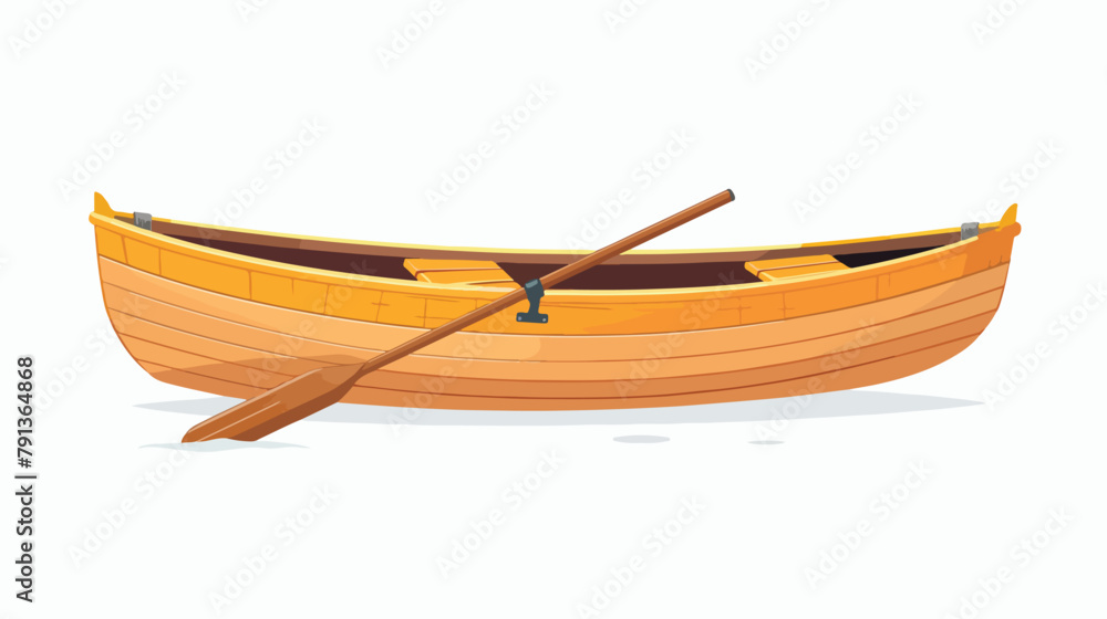 Wooden rowing boat with paddle. Water transport lake - obrazy, fototapety, plakaty 