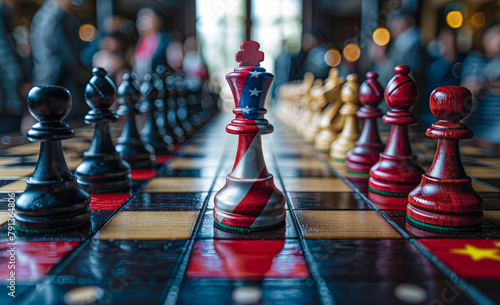 Chess pieces on chessboard the concept of strategy planning decision-making and leadership.