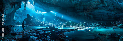 a cave illuminated by blue Phosphorus