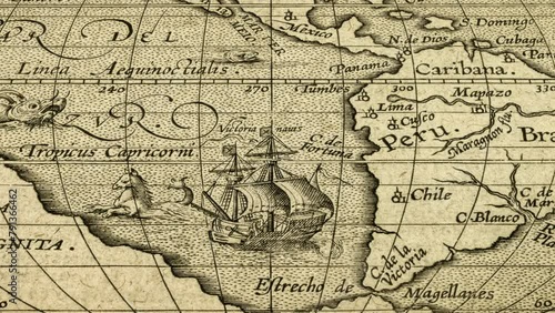 Antique Map of South America with Magellan Strait, Circa 1500 photo