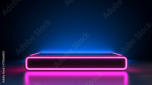 Glowing round podium on dark background © Derby
