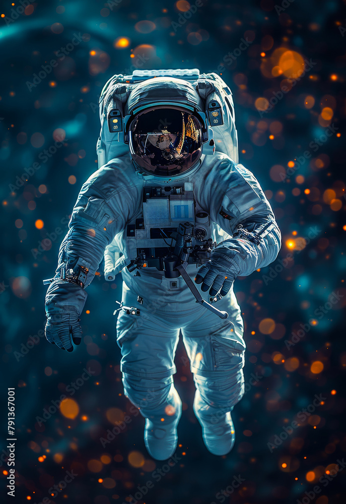 Astronaut in outer space against the backdrop of the planet earth.