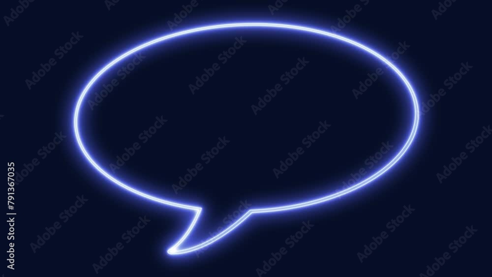 A flickering neon sign of a comic book speech bubble, blue oval shape cutout. A flickering neon sign of a comic book speech bubble, blue oval shape cutout.