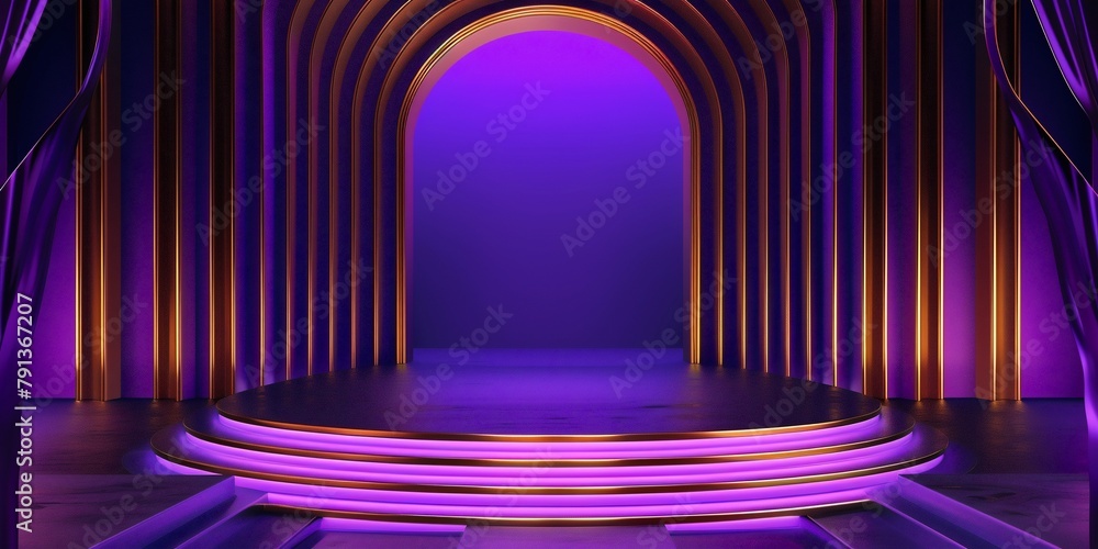 Luxury abstract purple and golden 3d render podium product displays background. Luxury abstract purple and golden 3d render podium product displays background.