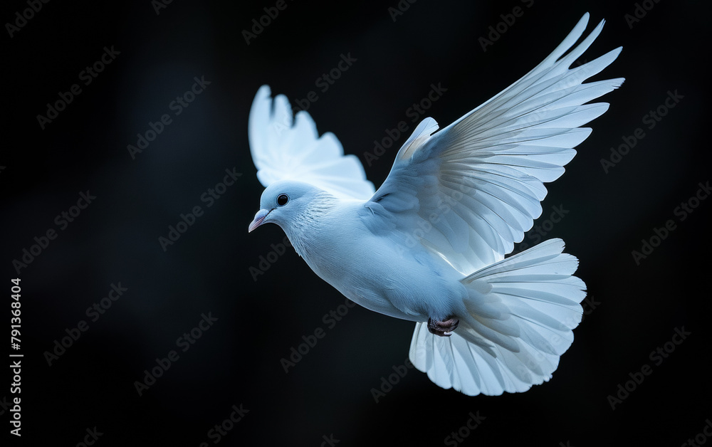 Fototapeta premium White dove. A White Dove in flight against black background