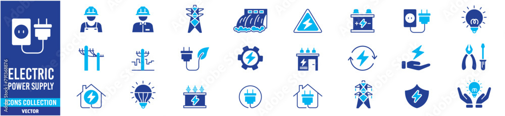 Electricity set of icons. Vector icons in flat linear. Electricity set of icons. Vector icons in flat linear.