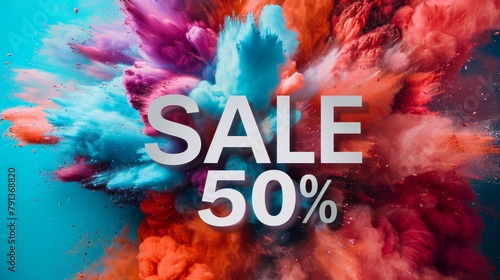 A big text SALE 50% modern style with explosion color background photo