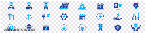 Electricity set of icons. Vector icons in flat linear.