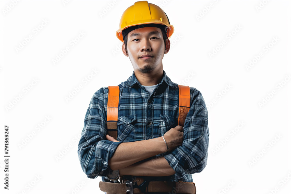 Asian Engineer in hard hat Pose Eager on isolate white background. Asian Engineer in hard hat Pose Eager on isolate white background.