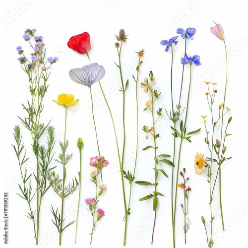 A stunning array of pressed flowers featuring vibrant colors and diverse species, perfect for artistic and botanical projects. © Merilno