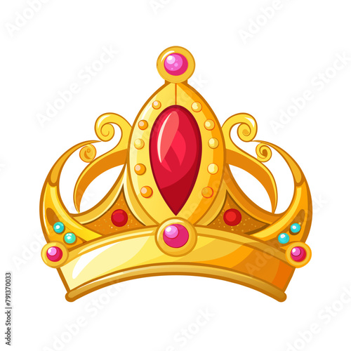 beautiful golden queen princess crown with ruby gem stone