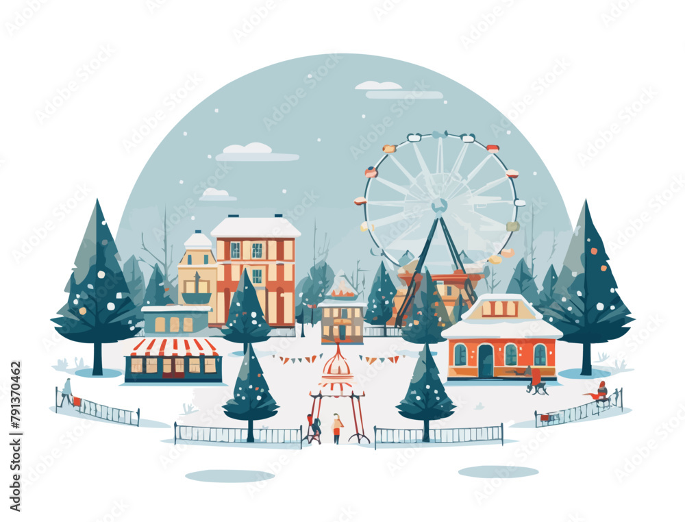 Christmas Fair winter city park flat design illustration isolated on transparent background vector