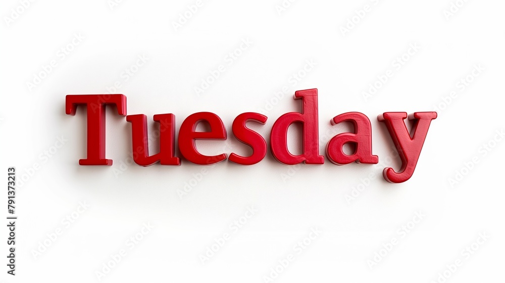 Tuesday Text Sign on a White Background - Days of the Week, Schedule Display, Organizational Aid - Education, Business Services.