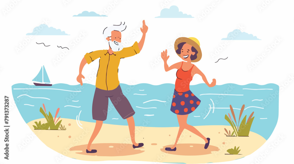 Elderly couple spends time outdoors.Vector illustration