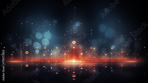 Blue and orange glowing particles of light on a dark background