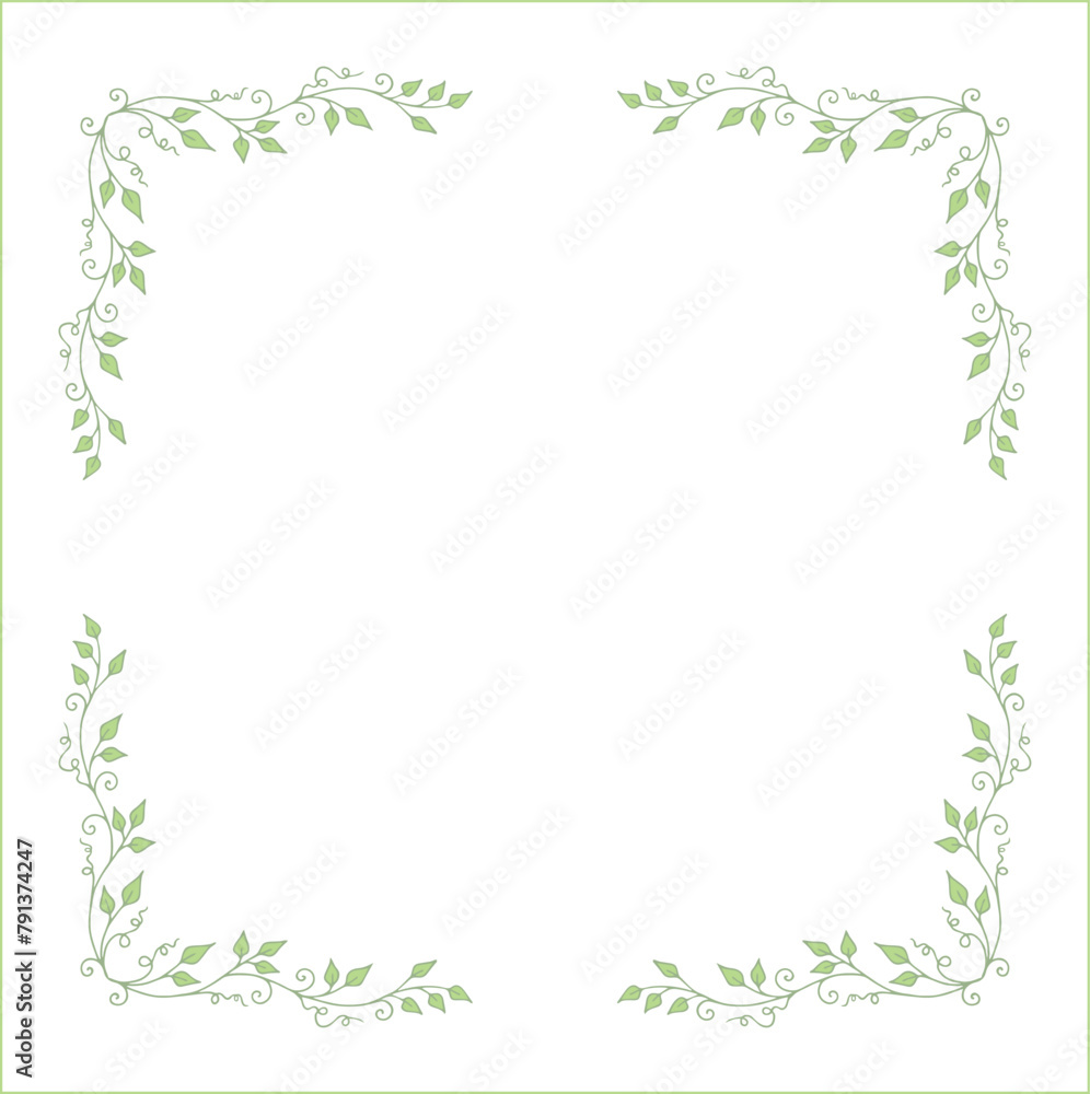 Round green vegetal ornamental frame with leaves, decorative border, corners for greeting cards, banners, business cards, invitations, menus. Isolated vector illustration. Round green vegetal ornamental frame with leaves, decorative border, corners for greeting cards, banners, business cards, invitations, menus. Isolated vector illustration.