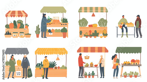 Farmers Market flat design vector illustration. Set f