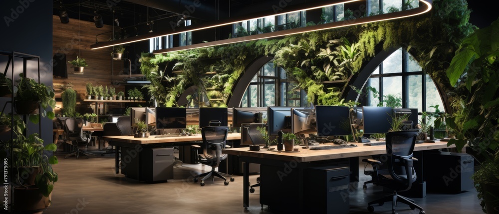An office interior with lots of plants