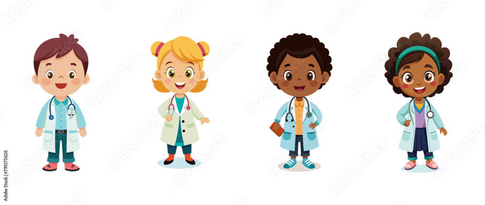 Cartoon children dressed as medical doctors, vector illustration. Cartoon children dressed as medical doctors, vector illustration.