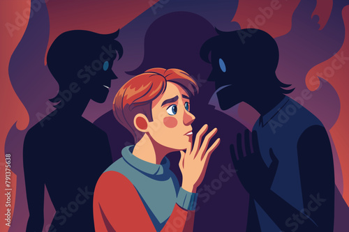 Person silhouettes with conflicting shadows, vector cartoon illustration.