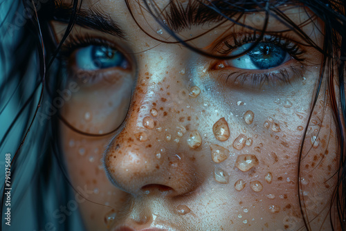 Tear-stained cheeks betraying the silent battles waged within, a poignant reminder of inner pain. Concept of emotional distress and silent suffering. Generative Ai.