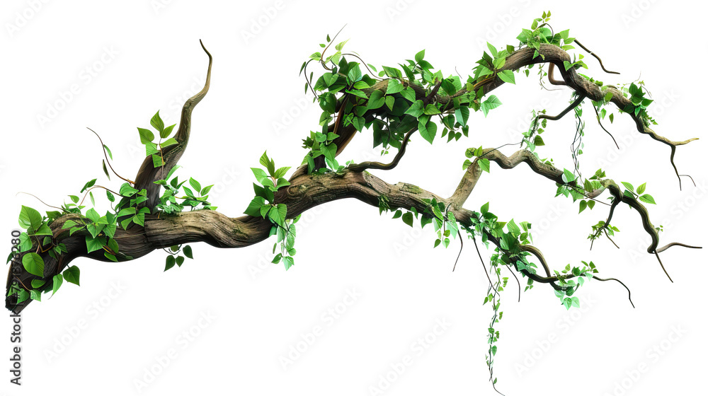 Realistic twisted jungle branch with Transparent Background