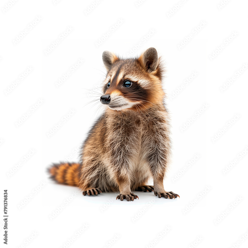 Small Raccoon Sitting on Top of White Floor. Generative AI