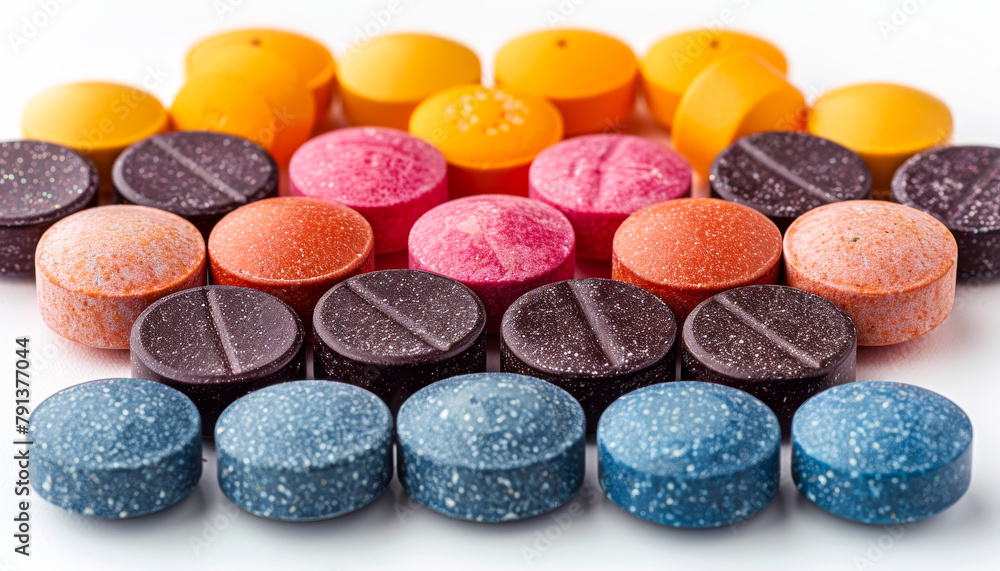 Colorful tablets and pills on white background Colorful tablets and pills on white background