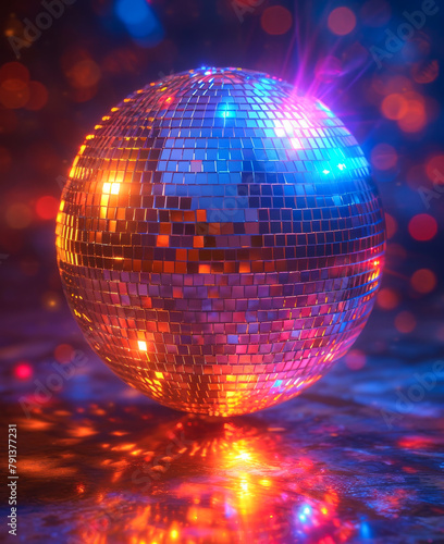 Mirrorball. Shiny disco ball with colorful reflections on the floor