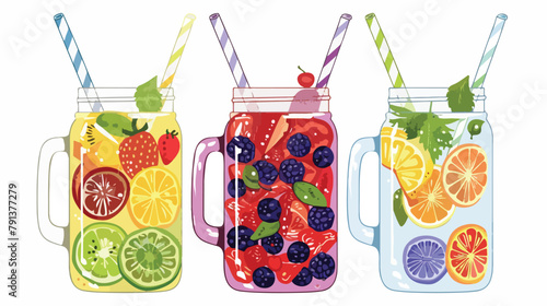 Fruit infused water in mason jar mugs with variety st